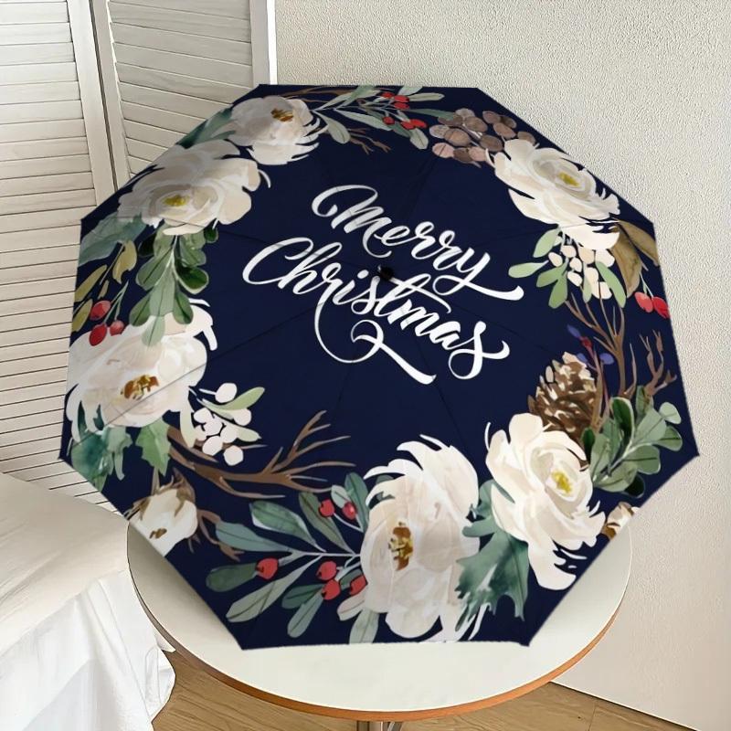 

1pc Merry Christmas Wreath Umbrella with Plastic Handle,Suitable for All Seasons Home Travel Outdoor UmbrellaDD239