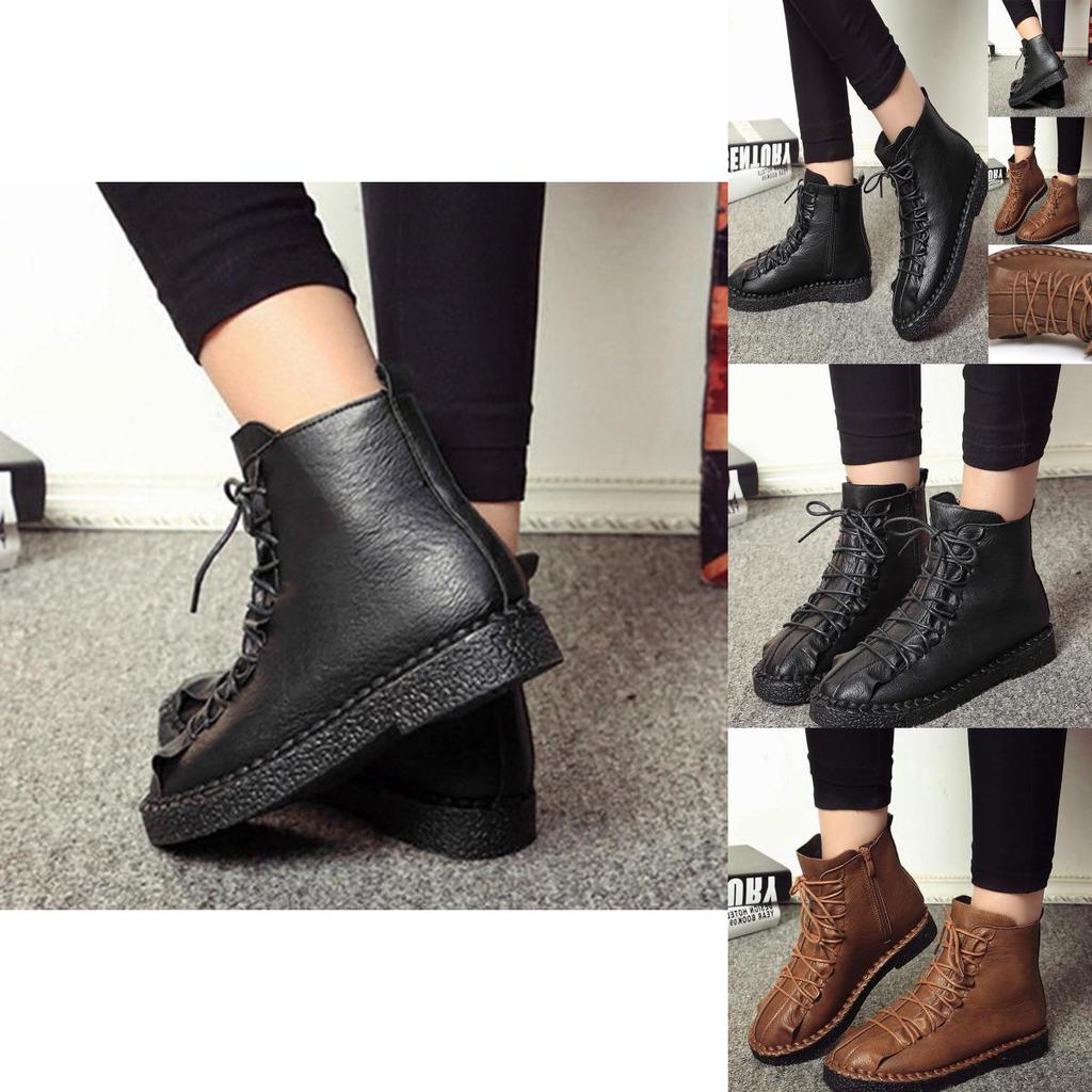 Casual Pu Women Leather Lace Up Combat Punk High Top Ankle Boots Boots Martin