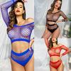 Women Sexy Mesh Lingerie Fishnet Babydoll Bodysuit Long Sleeve See Through Shirts 2Piece Lingerie Set Stripper Outfit