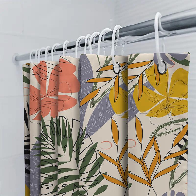 Modern Tropical Print Shower Curtain with Green Leaves Waterproof Fabric for Bathroom Decorations