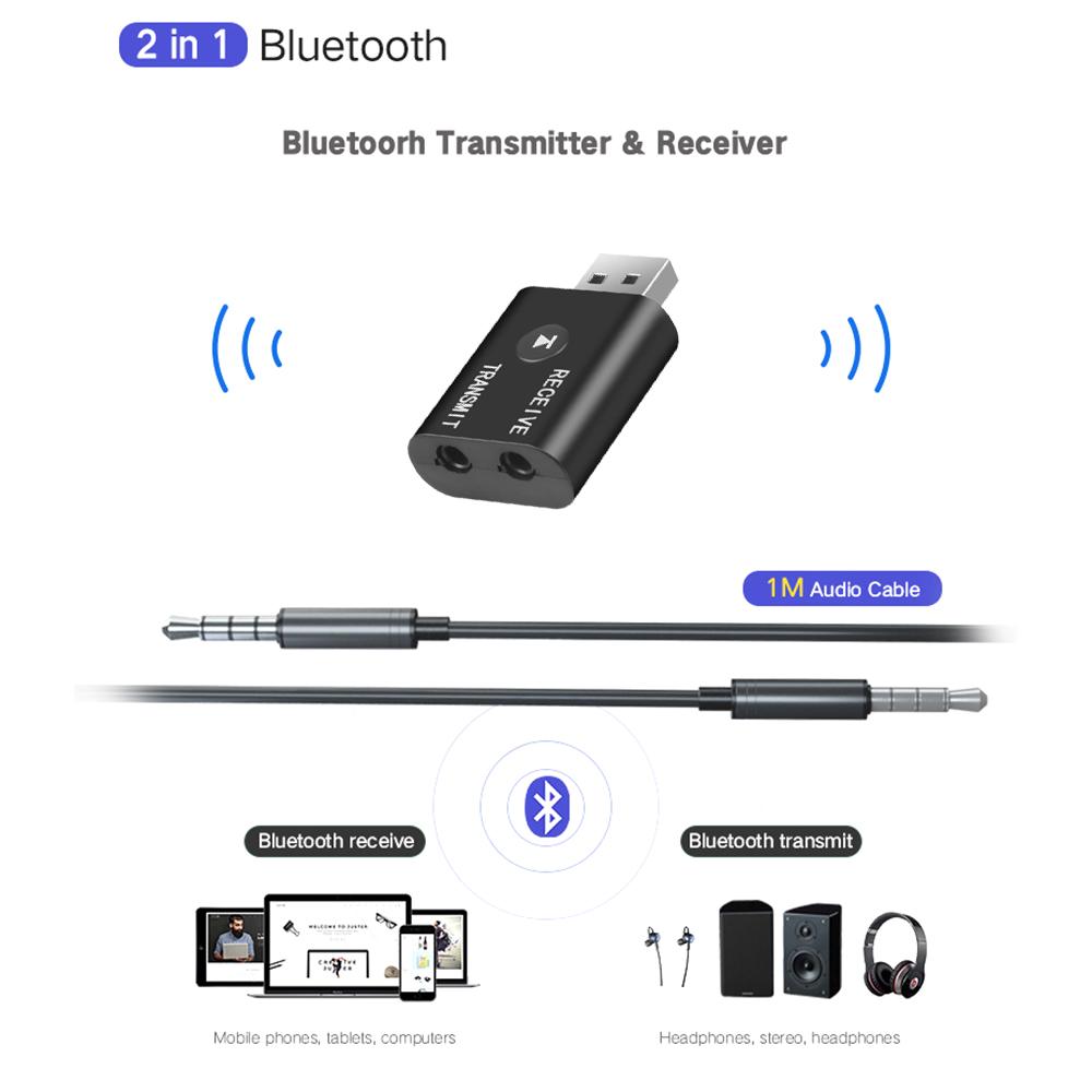 2 In 1 Car Bluetooth 5.0 Audio Receiver & Transmitter 3.5mm Jack AUX Stereo Wireless with Mic For Handsfree Mp3 Speaker TV