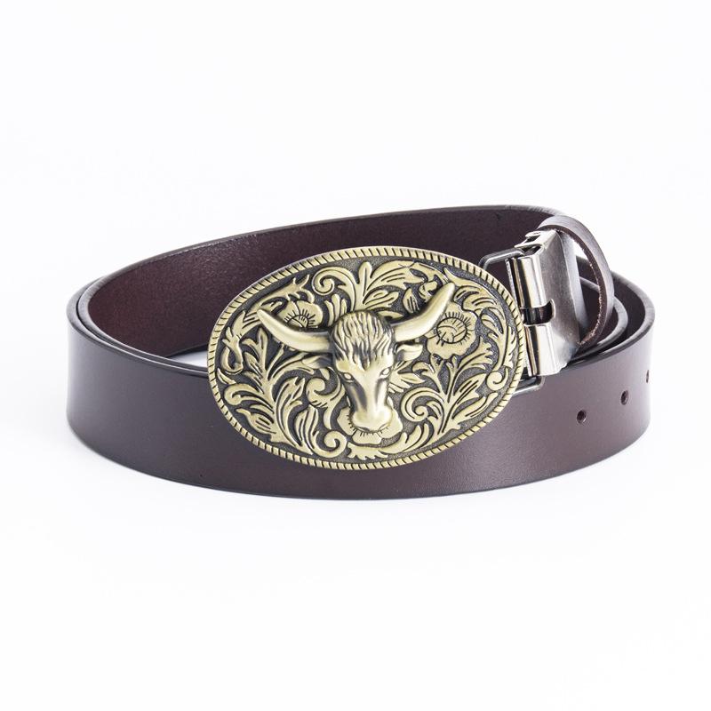Cowhide Belt, Cow Head Retro Belt, The Whole Two-layer Cowhide Fashionable and Simple Belt.