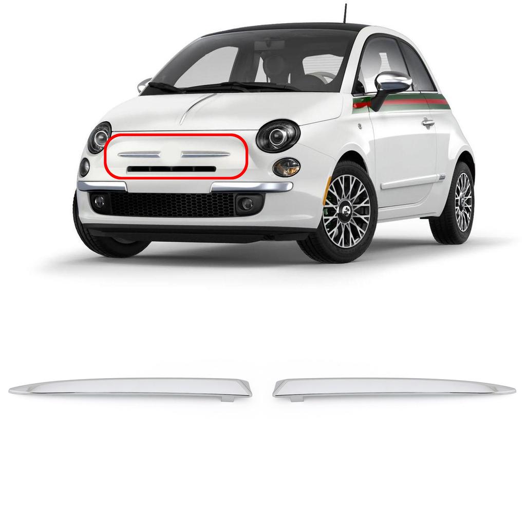 Paar Chrom Frontstoßstange Oberer Grill Zierleiste Für Fiat 500 2007-2015