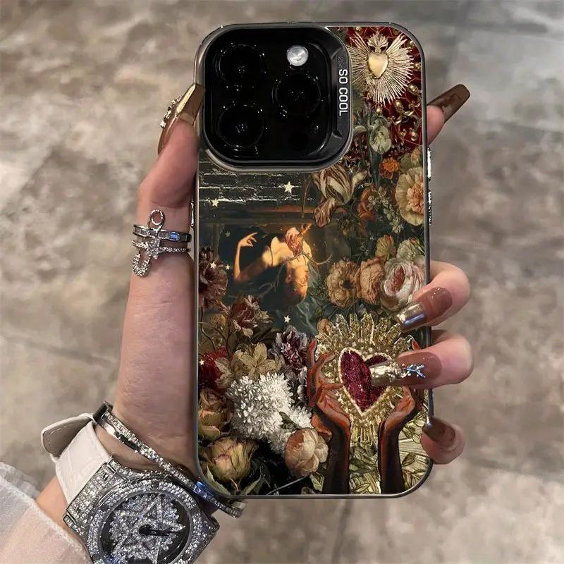 Retro Love and Flowers Collage Phone Case for Samsung S24 S25 Plus S23 FE S22 Ultra A06 A16 A26 A36 A56 A35 A55 A54 Matte Cover