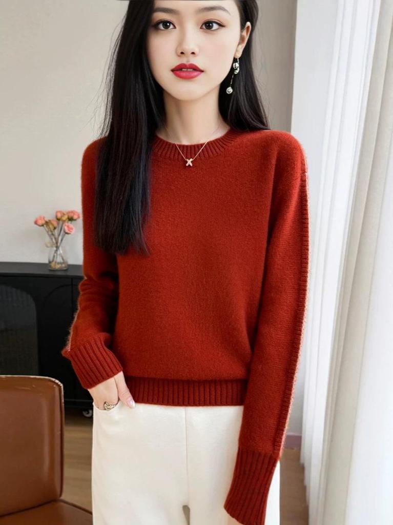 Dicker Damen-Wollstrickpullover: Herbst/Winter, Vielseitiger Pullover mit Rundhalsausschnitt
