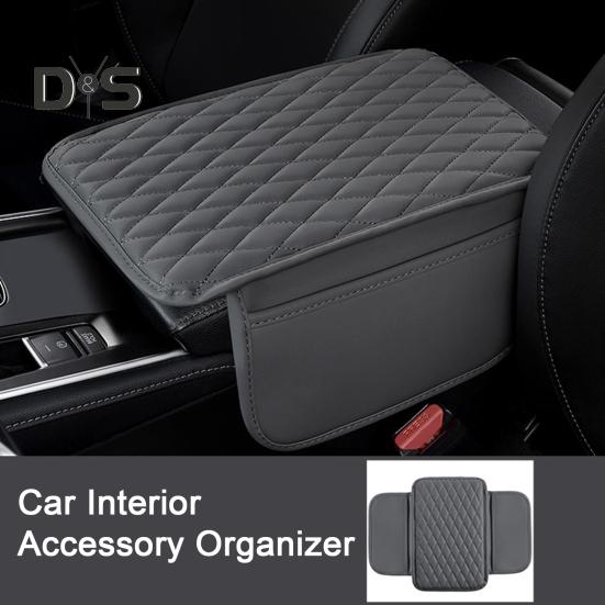 Auto-Armlehnenmatte, Leder-Armlehnenbezug, Kissen mit seitlichen Aufbewahrungstaschen, Auto-Mittelkonsolen-Abdeckung, Auto-Innenausstattung für Auto, LKW, Wohnmobil, SUV