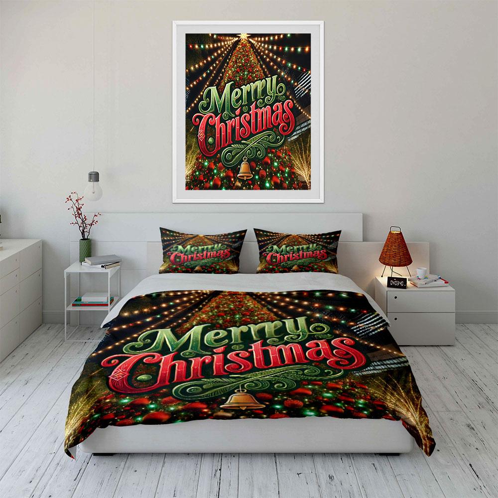 Merry Christmas Tree Design Bedding Duvet Cover Set Duvet Cover Pillowcases (1*Duvet Cover 2*Pillowcases, Without Duvet Insert)