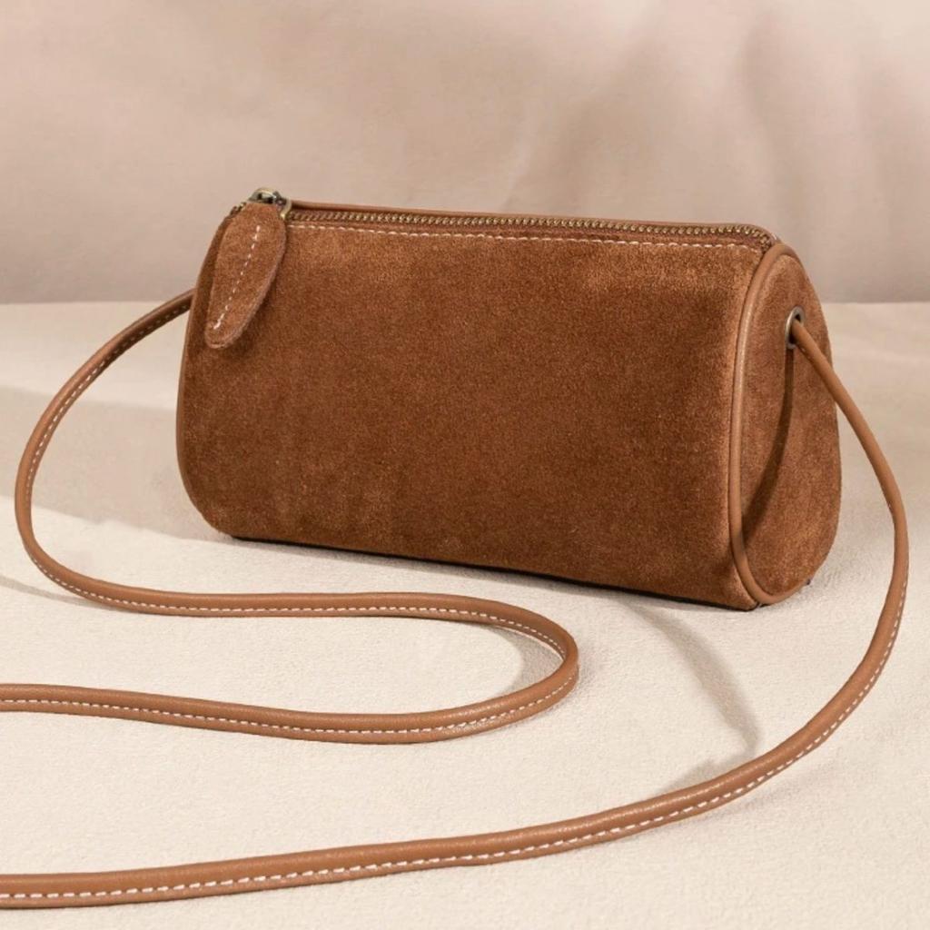 Niche High-end Simple Fashion Single Shoulder Crossbody Matte PU Pen Holder Retro Cylinder Women's Bag Small Bag