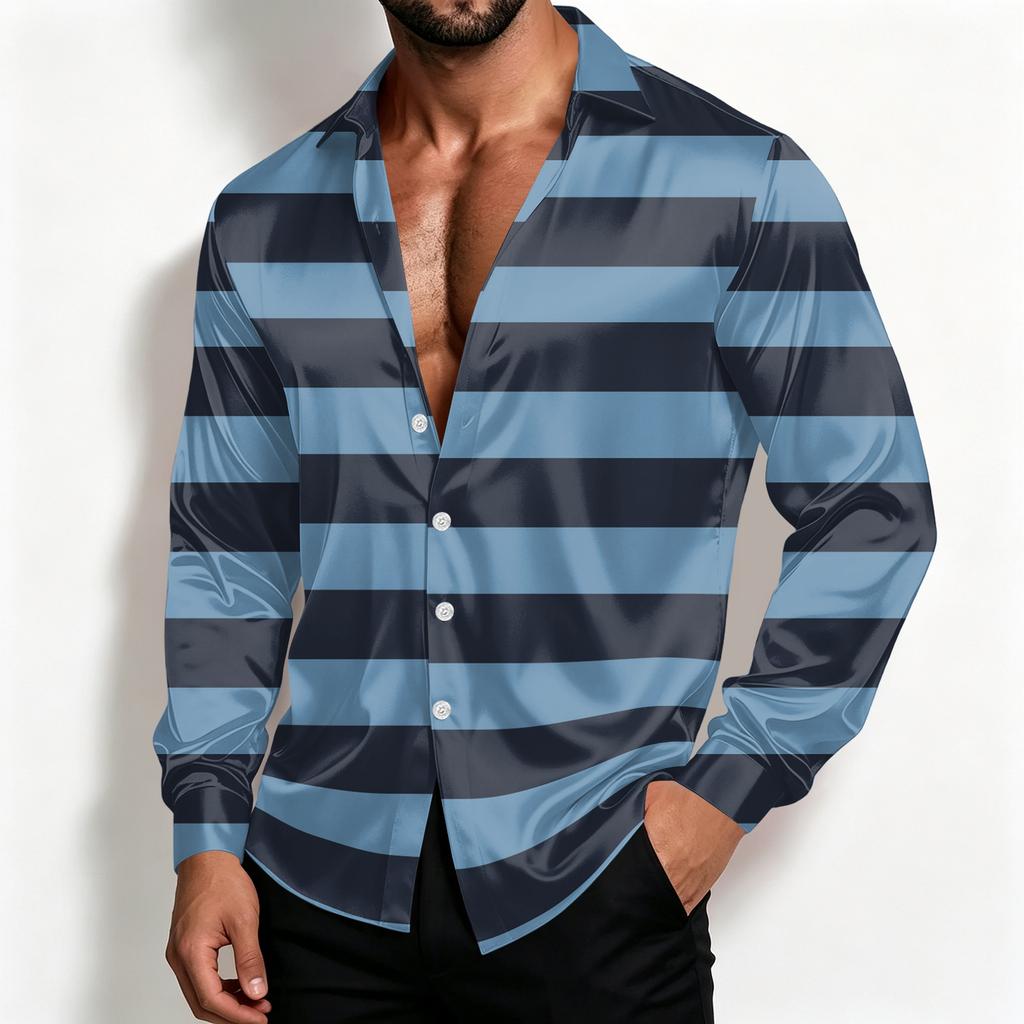 Veste chemise rayée décontractée pour homme Coupe ample Respirante Col rabattu pour le printemps et l'automne