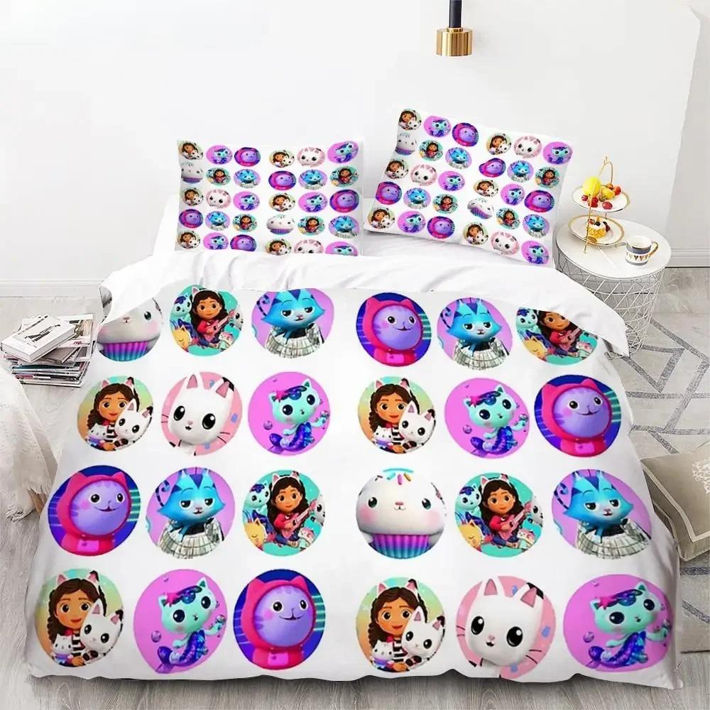Gabby's Dollhouse Bedding Set Cartoon Pillowcases Quilt Cover For Girl Kids Gift Sing Twin Full Queen Cute Kawaii 3D Duvet Cover