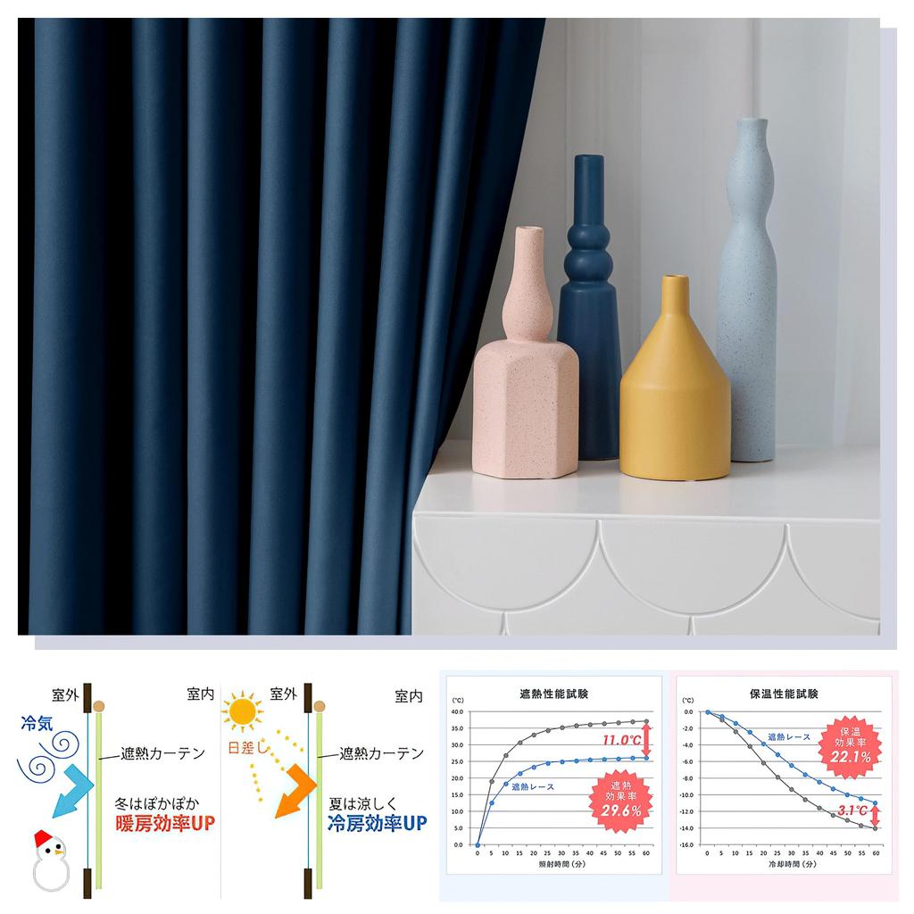 NICETOWN Blackout Solid Room Perfect for New Light 100cm Wide x 200cm Set of Dark Blue Curtains, Color, Privacy, Divider, Thick, Washable, Insulated,