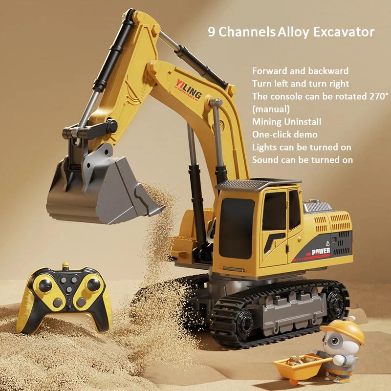 Rc 6/9Ch Alloy Excavator Truck Remote Control Plaything Car With Lights Sound 680 Degree Rotation Engineering Vehicle Christmas Gifts