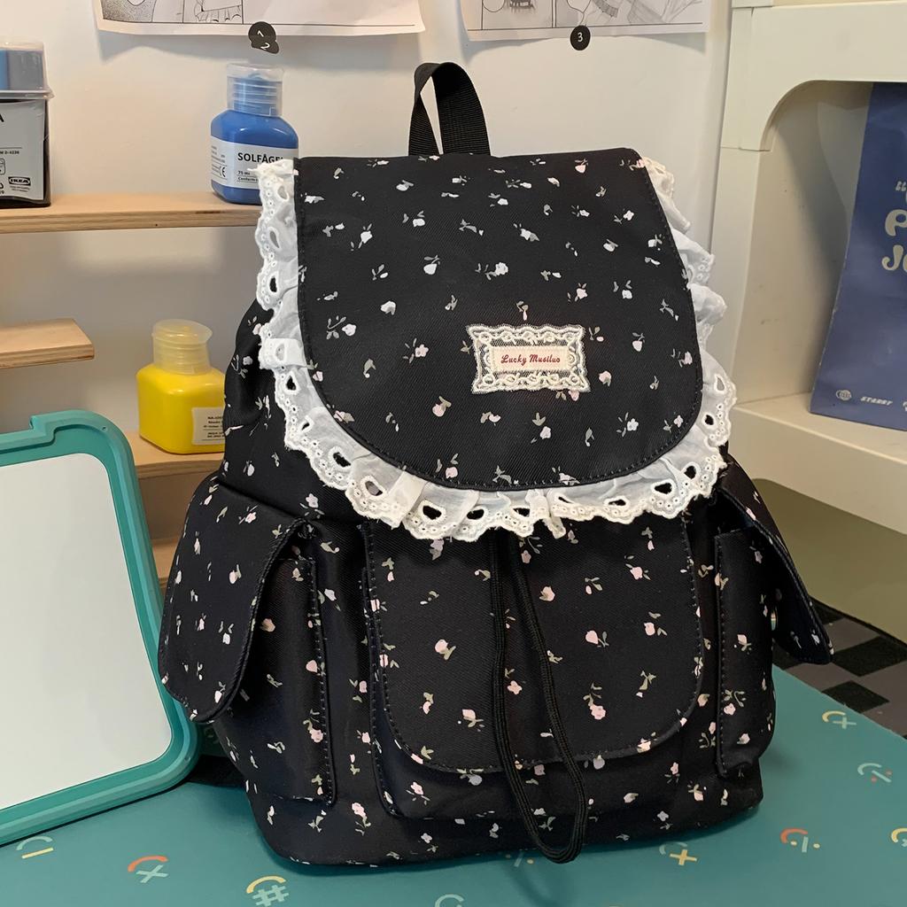Schoolbag Korean simple floral versatile nylon backpack 1011 new small fresh, sweet and high-value large-capacity backpack