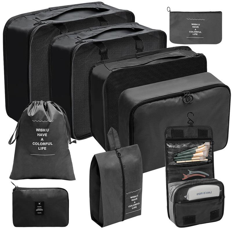 Travel Storage Set: Foldable Toiletry, Makeup, Clothes, Shoes, Digital Accessories, and Drawstring Luggage Bags.