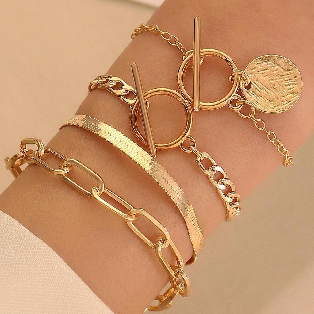Punk Hip-Hop Alloy Bracelet Set - 4 Piece European & American Style