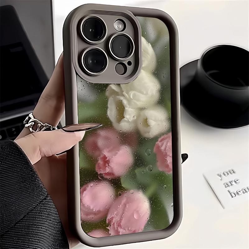 Aesthetic Rose Floral Pattern Silicone Phone Case For iPhone 16 Pro Max 15 14 13 12 11 7 8 Plus X XS XR SE 16E Shockproof Cover