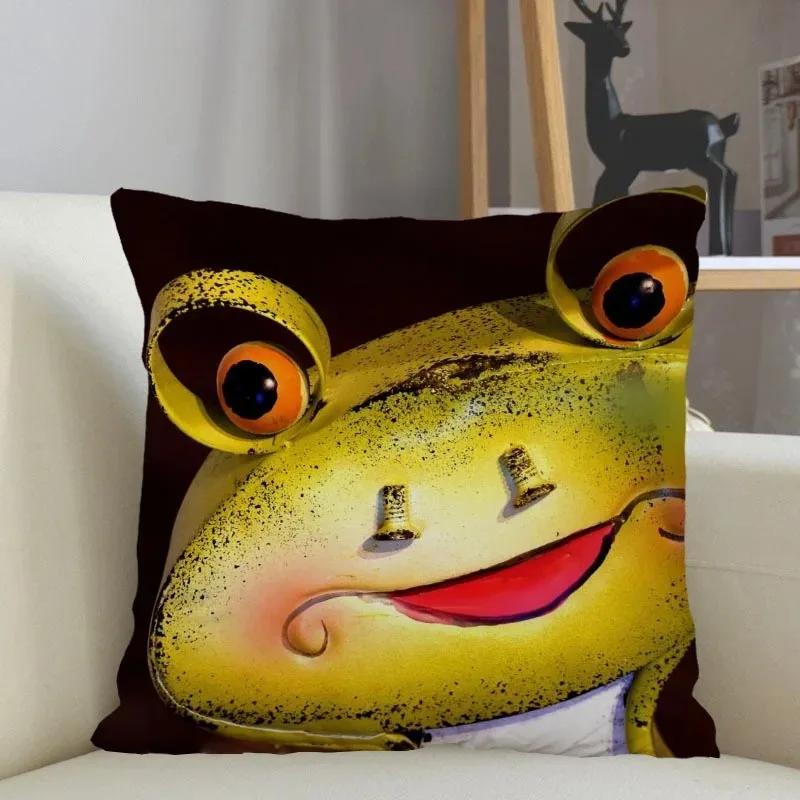 Funny Frog Series Animal Throw Pillow Cover With Short Plush Print For Living Room Sofa Decoration Cushion Cover Pillow Covers