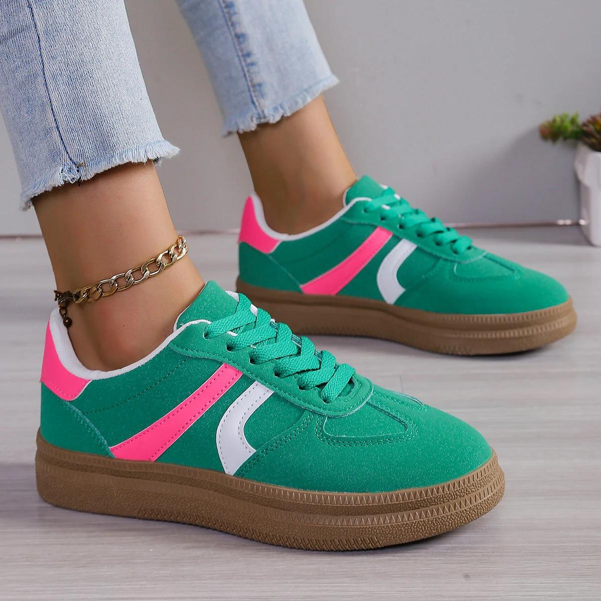 

Women Casual Suede Sport Shoes 2026 Spring Autumn Fashi Low-top Trendy Shoes Vulcanized Shoes Sneakers Female Zapatos De Mujer 43 зелений