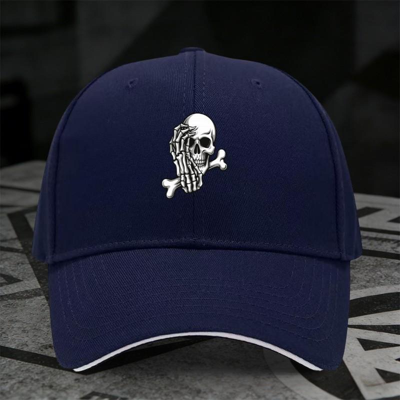 Skull Bone Print Baseball Cap Polyester Adjustable Casual Streetwear Hat for Unisex Women