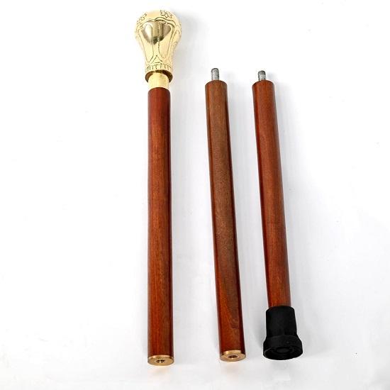 Knob Handle Wooden Walking Stick Cane with Rosewood Stick Shining Brass, Brass