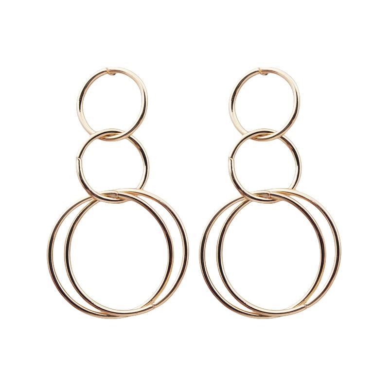 Three Circle Big Round Loop Simple Drop Earrings for Women Geometric Wedding Party Jewelry Christmas Girl Friend Gift