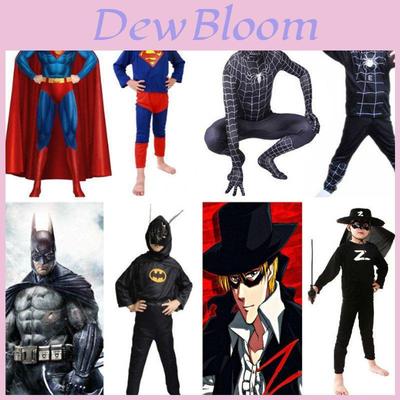 Lebhafte Kinder Halloween Superman Fledermaus Spider Man Cosplay Kostüm Kleidersets