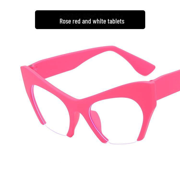 

Очки «кошачий глаз» в полуоправе с закругленными краями и синим светом — тренд 2022 года в европейском и американском стиле для женщин. white tablets розы красного