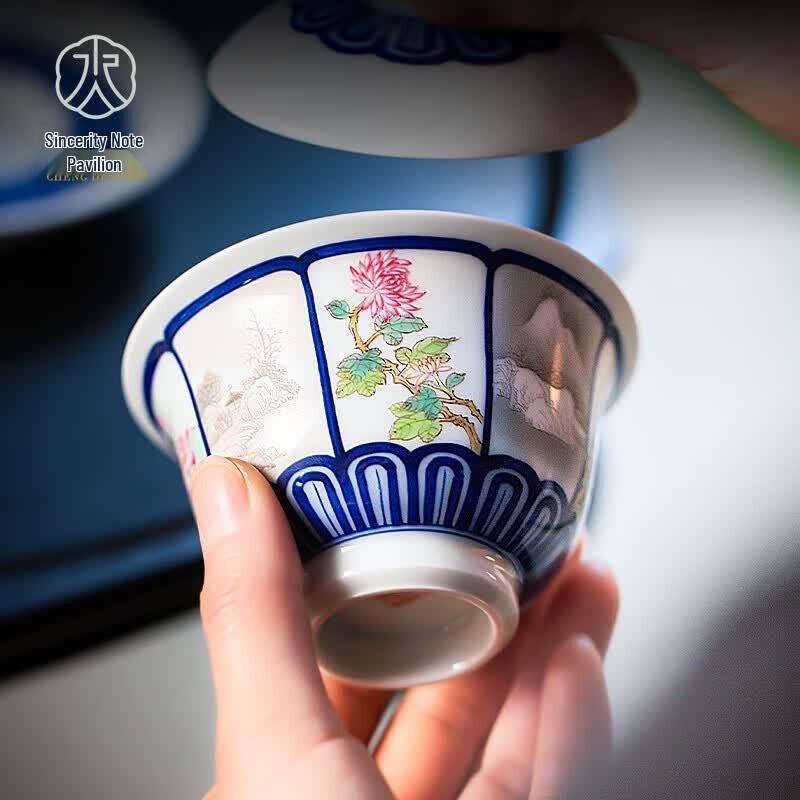Jingdezhen Hand-Painted Doucai Ceramic Gaiwan