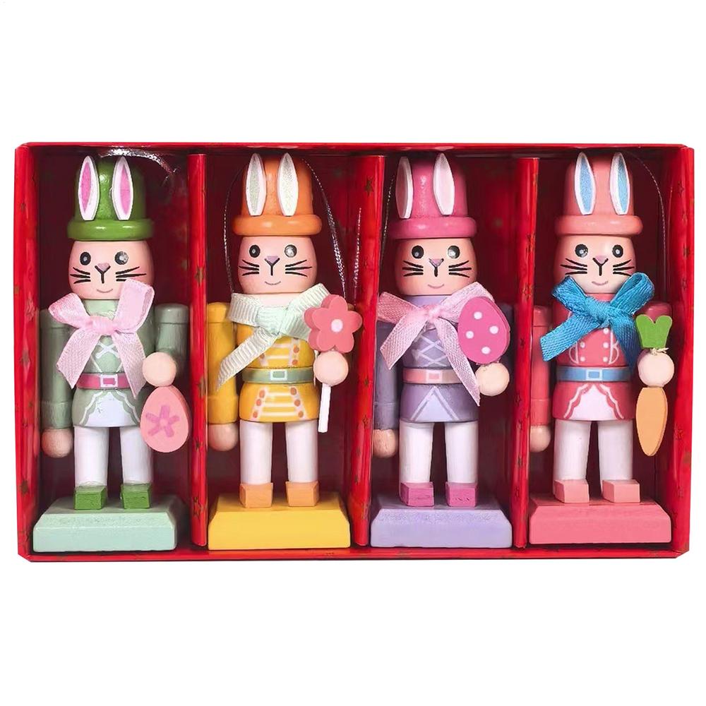 

Bunny Nutcracker 4 Pieces Wooden Easter Tabletop Sculptures 4.1 Inches Bunny Figures for Workplace Home Bedroom Mantel Holiday