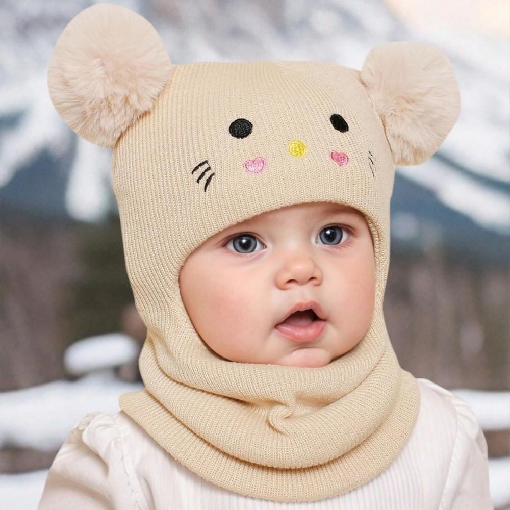 Double Pompom Knit Balaclava Hat Windproof Full Face Neck Cover Ear Protection Caps Autumn Winter