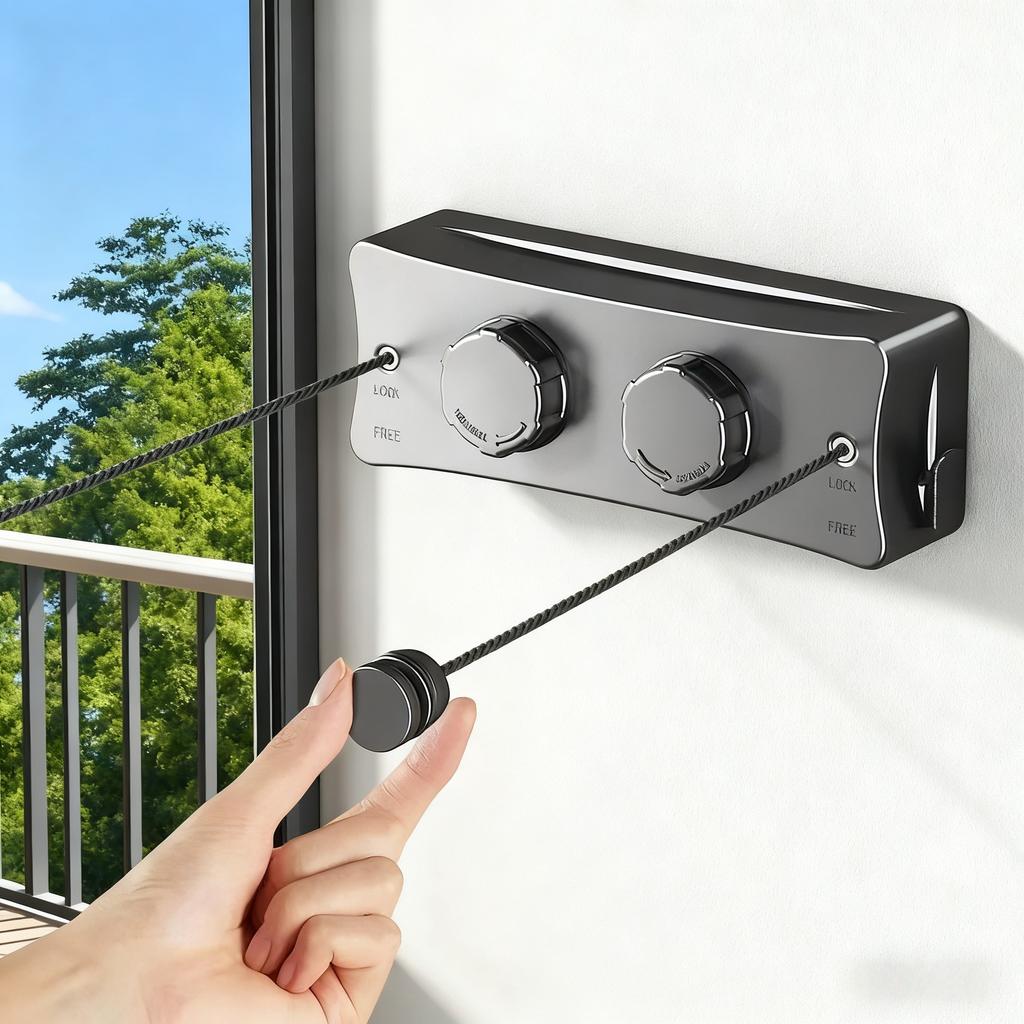 5.1m Retractable Double Line Clothes Hanger Laundry Drying Clothesline Stainless Steel Cloth Rack Wall Mounted Washing Clothes