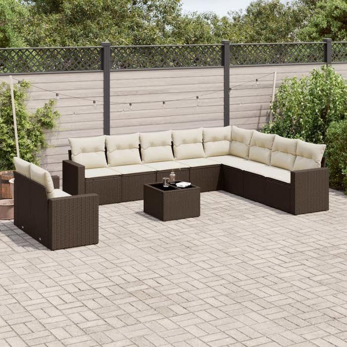 VidaXL Salon de Jardin avec Coussins 11 pcs, Canapés de Terrasse, Ensemble de Meubles de Patio, Mobilier d'Extérieur, Marron 3251520