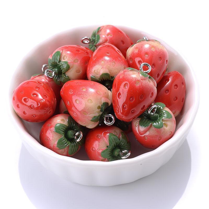 10PCS Simulation 3D Resin Fruit Pendant Sweet Strawberry Shape Pendant for DIY Jewelry Making Earring Necklace Keychains Accessories