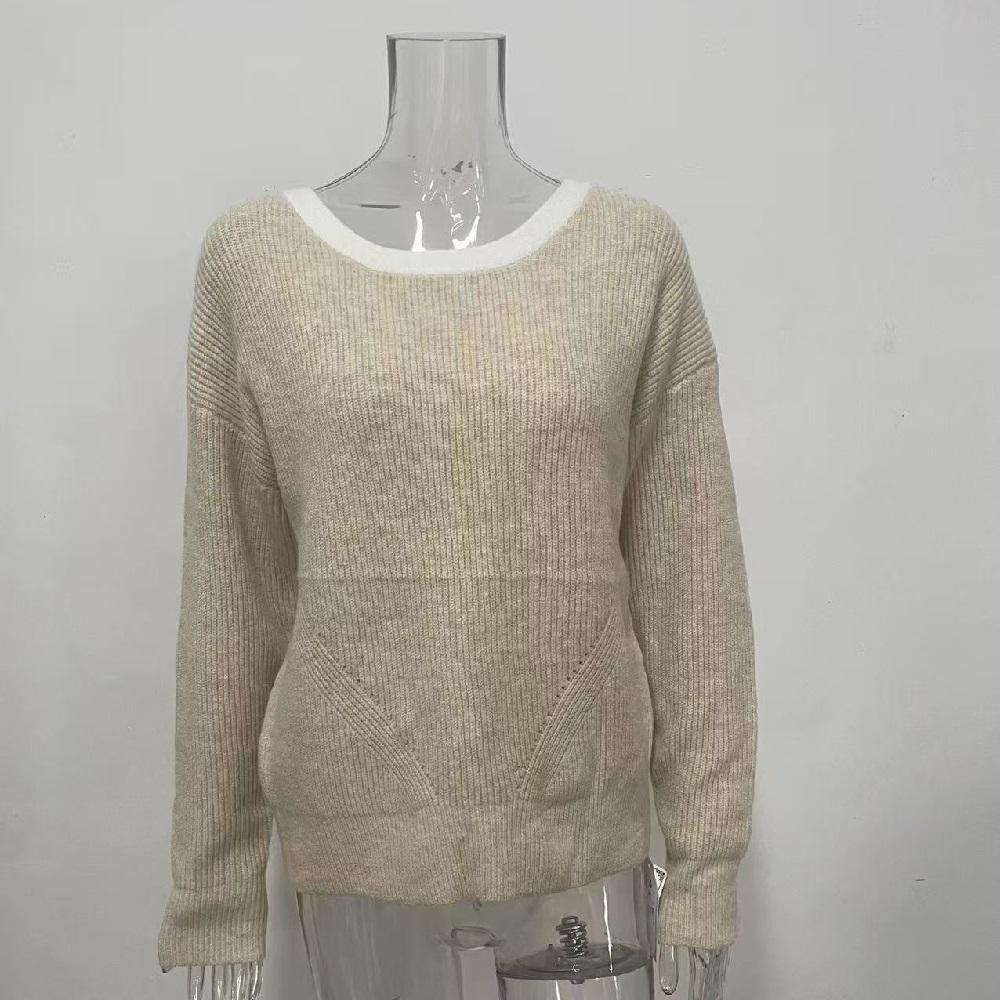 Pulovere de Toamnă Iarnă pentru Femei, Pulovere, Modă, Decorațiune cu Fundă la Spate, Gât O, Mânecă Lungă, Tricotate, Topuri
