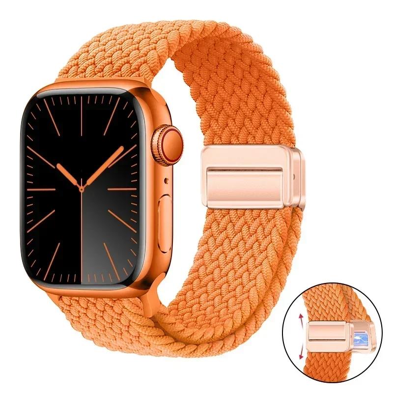 Magnetic Braided Loop Strap For Apple Watch Band 45mm 41mm 44mm 42mm 46mm Ultra 3 49mm Nylon Bracelet iWatch 11 10 9 8 7 6 5 SE