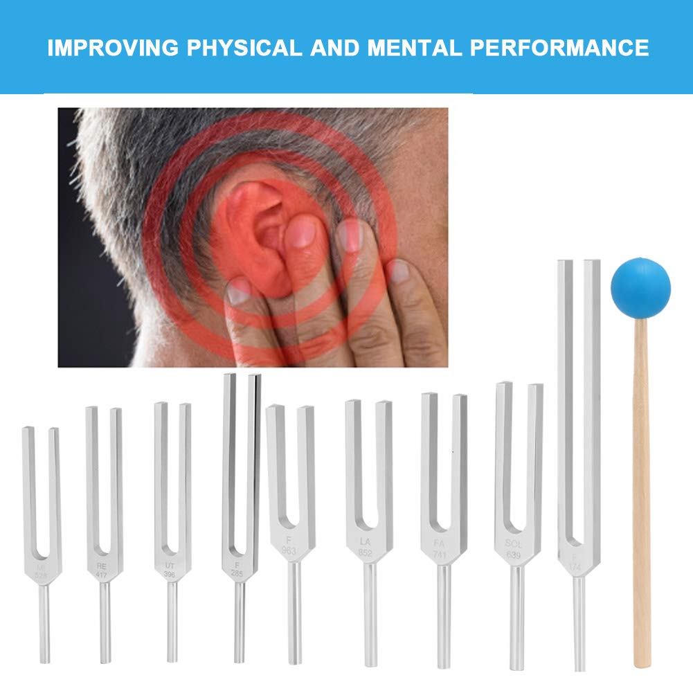 9-Piece Tuning Fork Set with Storage Bag, Body Tuning Forks for Chakra Healing, DNA Healing Instrument, Sound Therapy (174Hz, 285Hz, 396Hz, 417Hz, 528