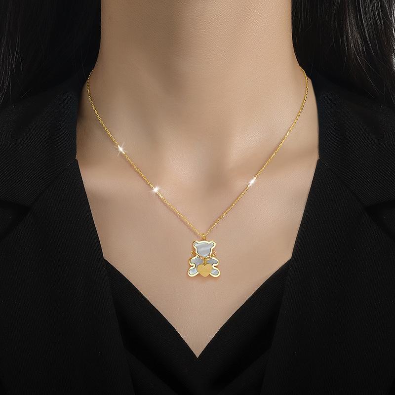 Love Bear Minimalist Wind Stove Real Gold Necklace Female Collarbone Chain Accessories