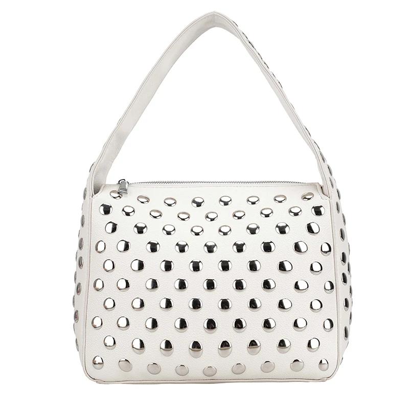 High Quality Solid PU Versatile Small Square Bag Youth Rivet Decoration Sweet Shoulder Bag Sewing Thread Concise Women's Handbag