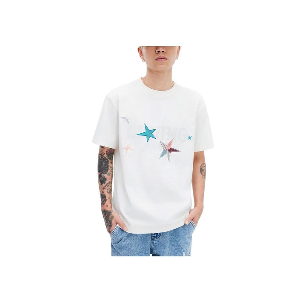 Li-Ning Star Print Casual Crew Neck T-Shirt Men Tops Off-White AHSU265-1