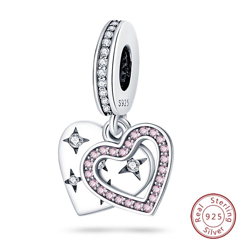 Fit 925 Silver Charms Beads Little Bear Lamb Little Flying Pig Pink Charms For Women DIY Birthday Jewelry Gift