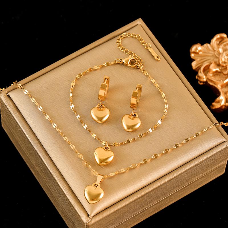 

EILIECK 316L Stainless Steel Heart Love Necklace Bracelets Earrings Set For Women New Trendy 18K Gold Plated Waterproof Jewelry
