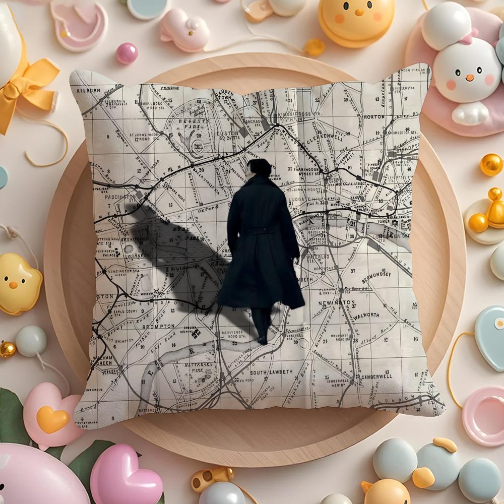 S-Sherlock H-Holmes Cushion Cover Short Plush Double-Sided Printing Home Machine Washable In Warm Winter Pillow Case