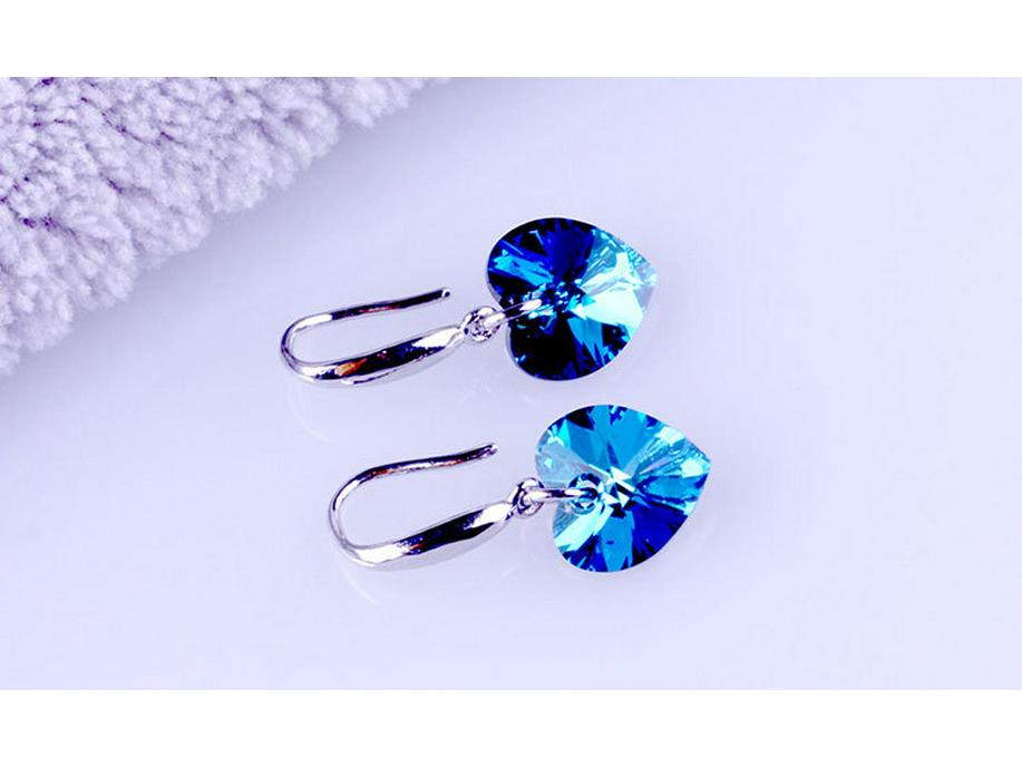 Korean Ocean Heart Blue Crystal S925 Silver Women's Earrings