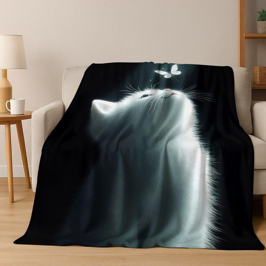 2026 Nová Roztomilá Kočka Koťátko Mňau Kreslená Flísová Přikrývka, Útulná Měkká Plédová Přikrývka pro Domov Ložnici Postel Pohovku Piknikový Potah Dětský Dárek