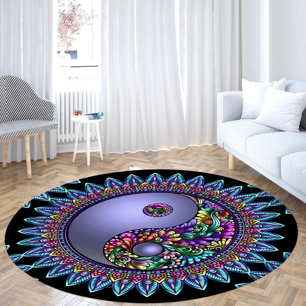 Yin Yang Tai Chi Round Carpet Flower of Life Gym Carpets Circle Rug Indian Buddha Yoga Meditation Mats Non-slip Chair Mat Decor