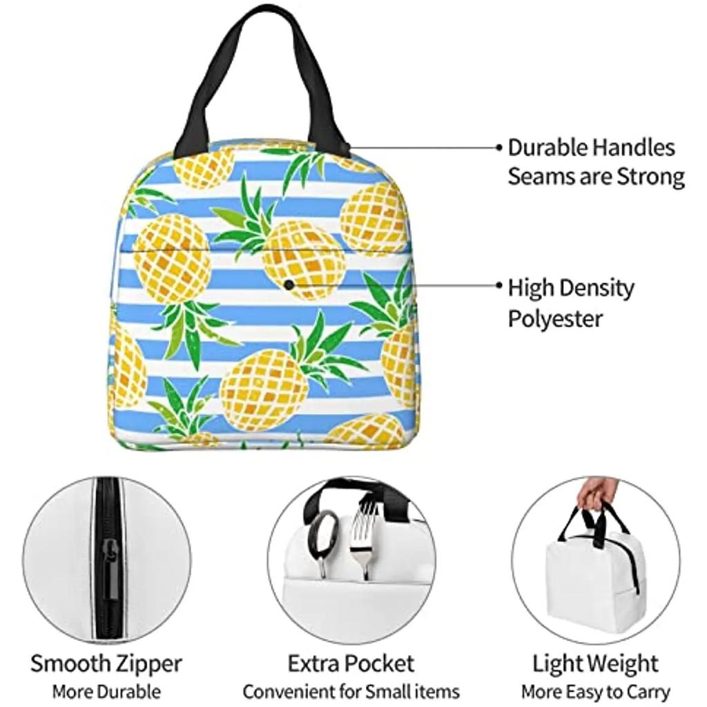 Tropical Pineapple Lunch Bag Blue Insulated Lunch Box Reusable Lunchbox Waterproof Portable Lunch Tote for Men Women Girls