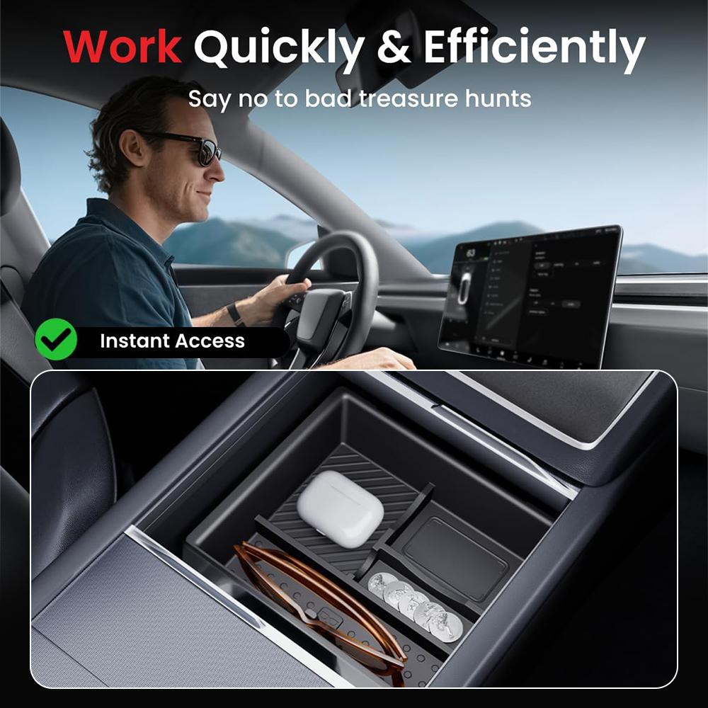 Heenvn For Tesla Model Y Juniper Model 3 Highland Model YL 2026 2025 Car Console Armrest Storage Box ABS Organizer Water Cup Mat