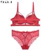 DKGEA Women Sexy Underwear Set Lace Black Push Up Bra Plus Size C D Cup