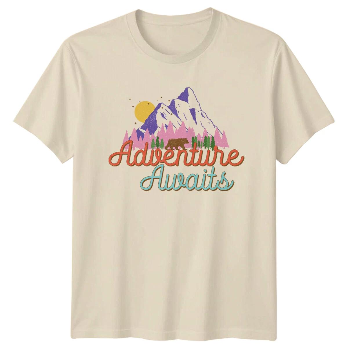 Adventure Awaits T-Shirt Nature Bee Bear Mountain Graphic Tee XXXL