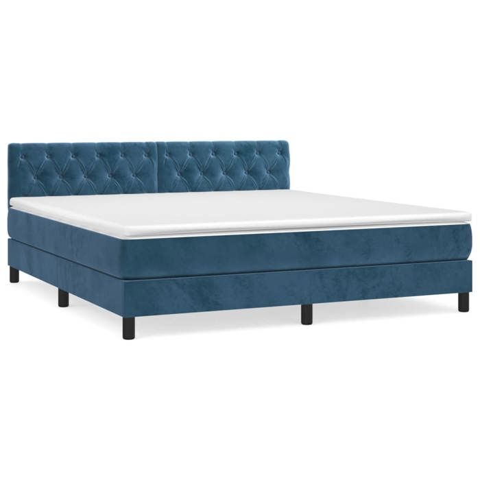 3141495 vidaXL Lit à sommier tapissier et matelas Bleu foncé 160x200cm Velours